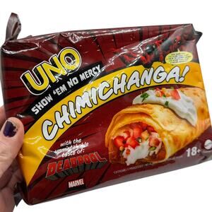 NEW Mattel UNO Show 'Em No Mercy Deadpool Chimichanga Marvel card game